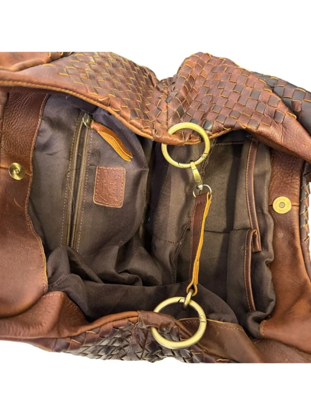 American Darling Brown Leather Woven Hobo Bag